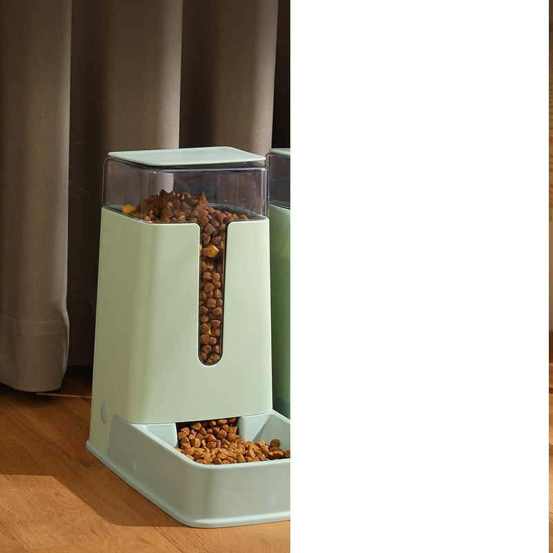 KFX-9083709 Automatic Double Bowl Pet Feeder and Waterer - 3.5L Capacity in White, Green, and Gray