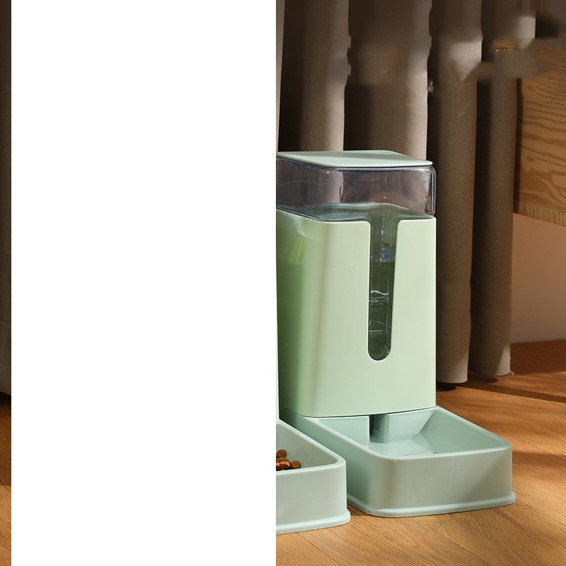 KFX-9083709 Automatic Double Bowl Pet Feeder and Waterer - 3.5L Capacity in White, Green, and Gray