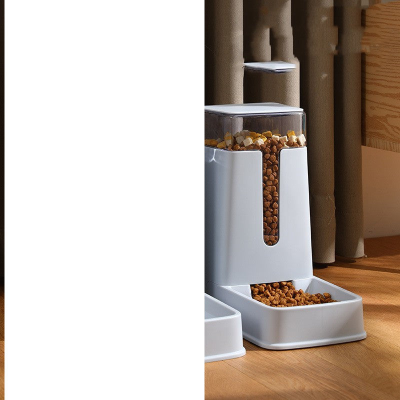 KFX-9083709 Automatic Double Bowl Pet Feeder and Waterer - 3.5L Capacity in White, Green, and Gray
