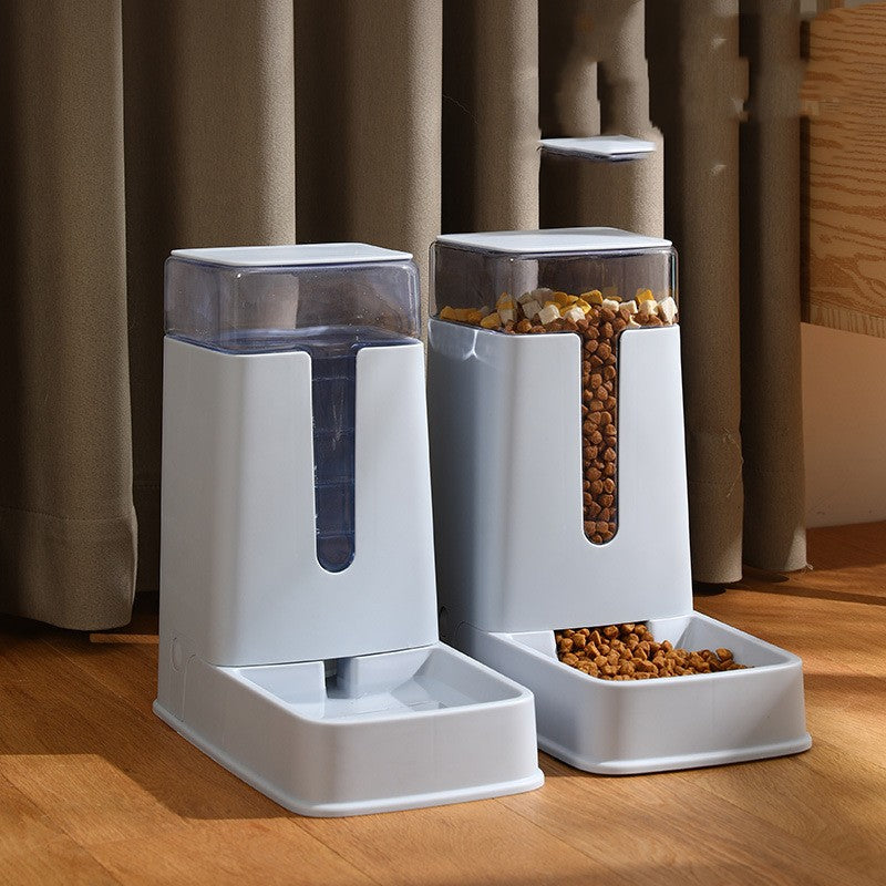 KFX-9083709 Automatic Double Bowl Pet Feeder and Waterer - 3.5L Capacity in White, Green, and Gray