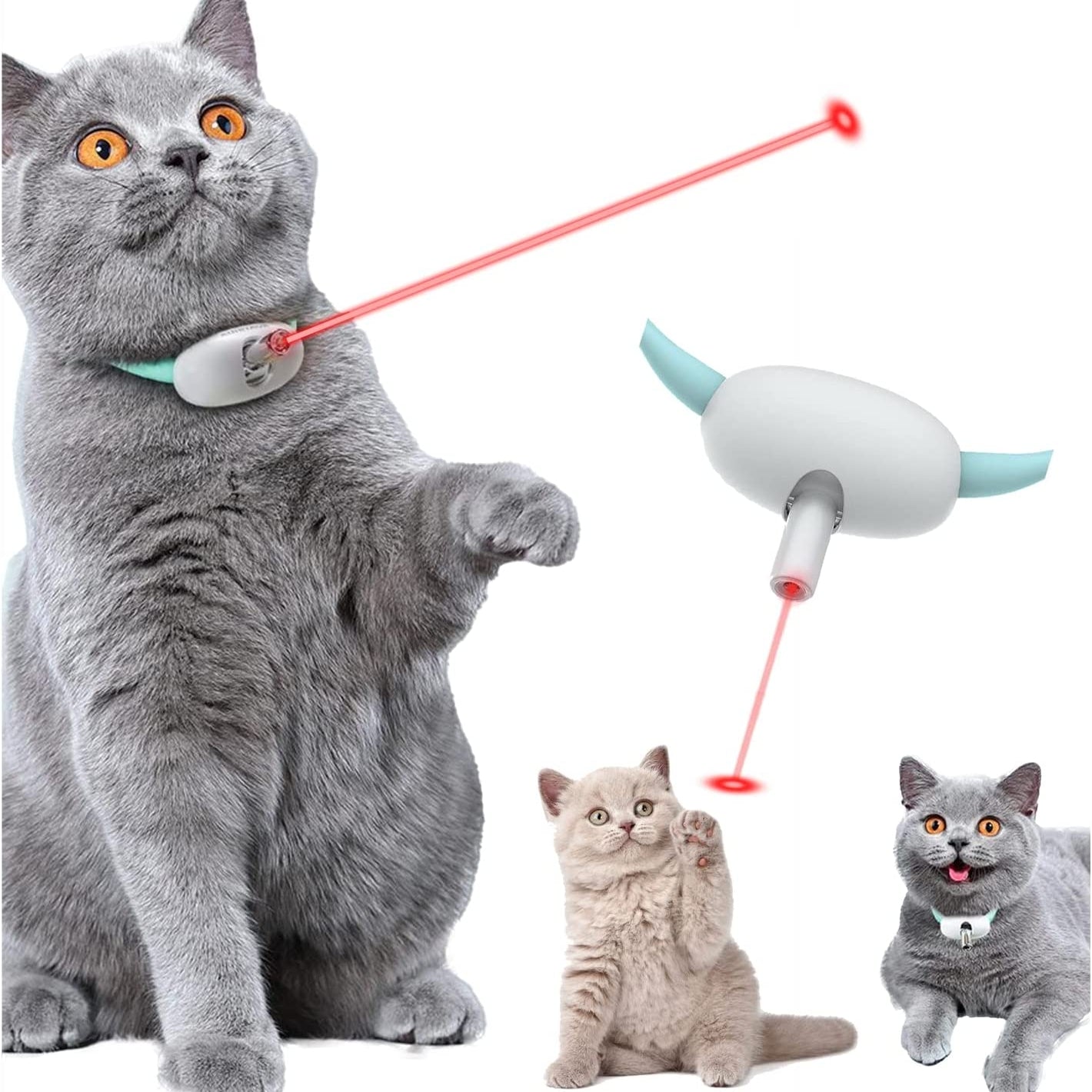 KFX-9085501 Smart Laser Cat Collar Interactive USB Rechargeable Hands-Free Teasing Toy for Kittens and Cats
