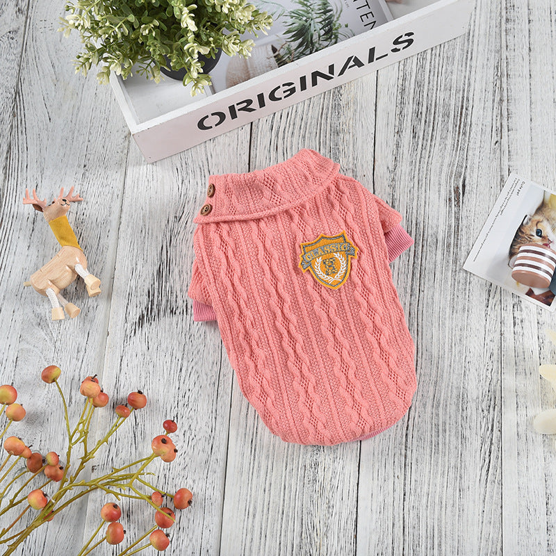 KFX-9091261 Cozy Polyester Knit Dog Clothes for Autumn and Winter in Blue, Yellow, Pink, and Gray
