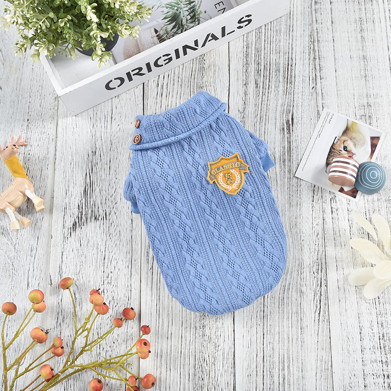 KFX-9091261 Cozy Polyester Knit Dog Clothes for Autumn and Winter in Blue, Yellow, Pink, and Gray