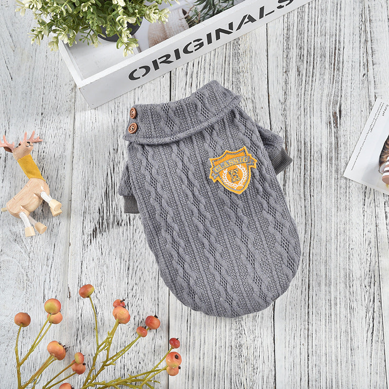 KFX-9091261 Cozy Polyester Knit Dog Clothes for Autumn and Winter in Blue, Yellow, Pink, and Gray