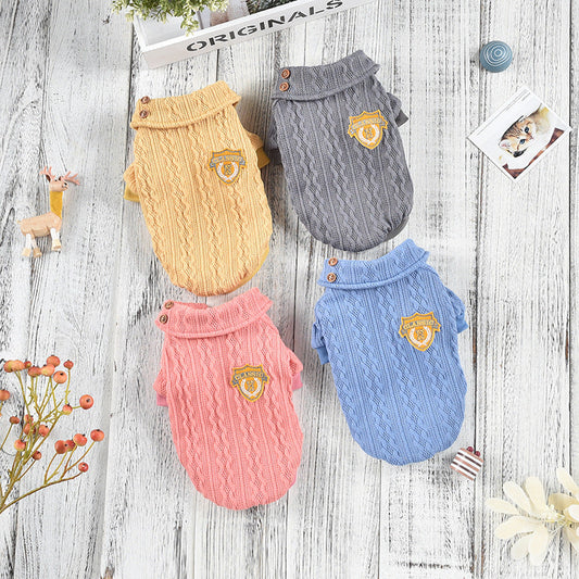 KFX-9091261 Cozy Polyester Knit Dog Clothes for Autumn and Winter in Blue, Yellow, Pink, and Gray