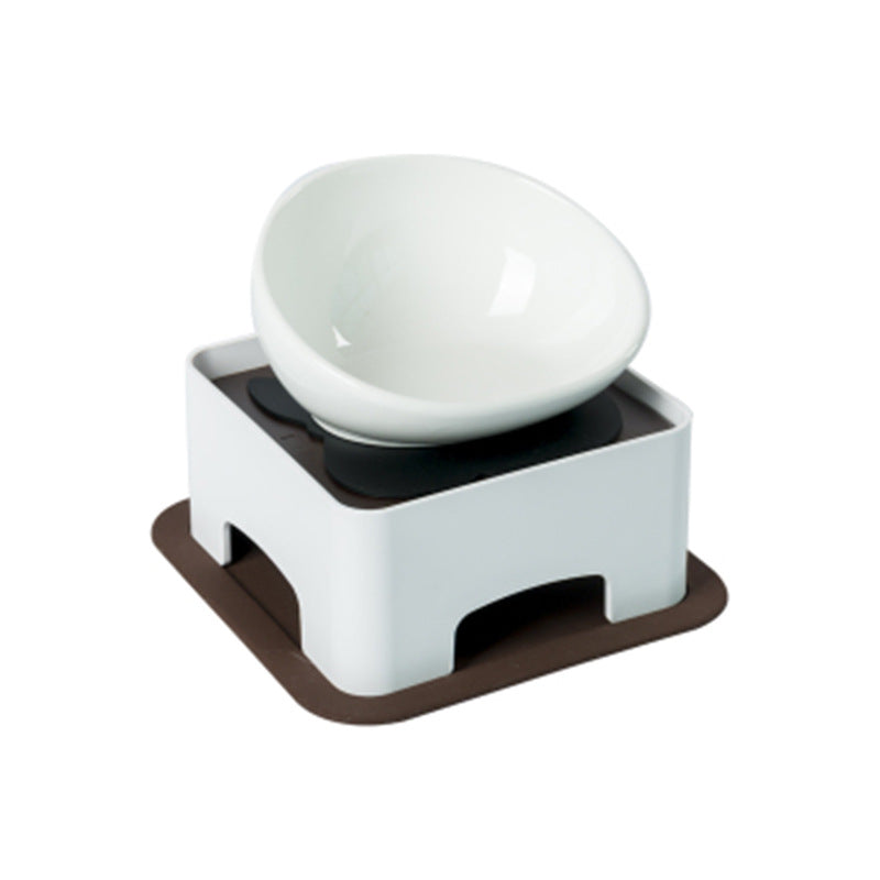 KFX-9093437 Ceramic Pet Bowl with Dining Table and Silicone Mat for Cats and Small to Medium Dogs