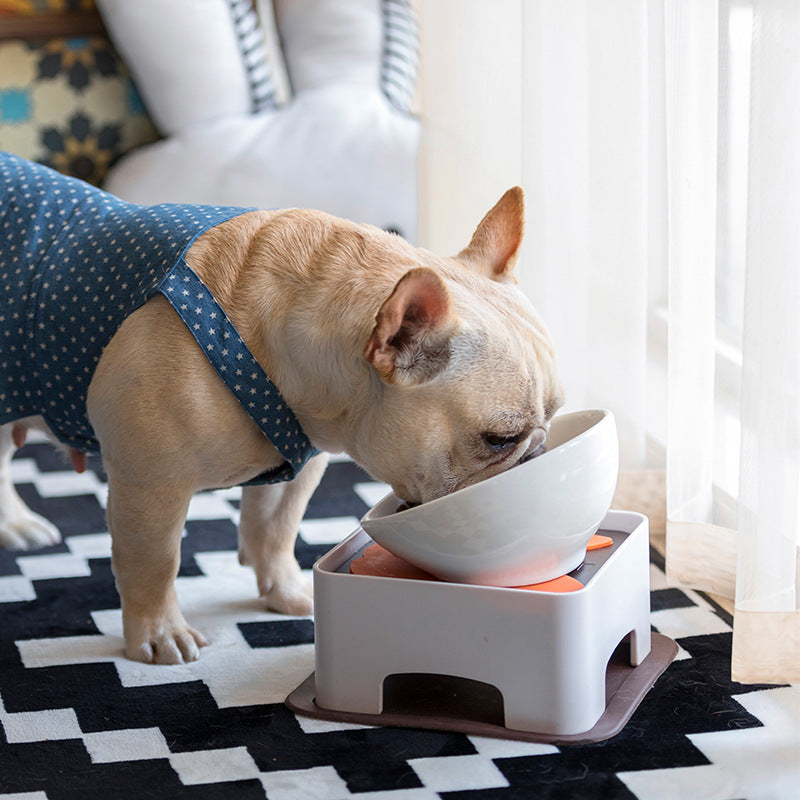 KFX-9093437 Ceramic Pet Bowl with Dining Table and Silicone Mat for Cats and Small to Medium Dogs