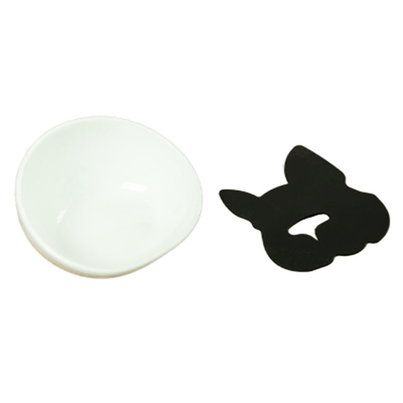 KFX-9093437 Ceramic Pet Bowl with Dining Table and Silicone Mat for Cats and Small to Medium Dogs