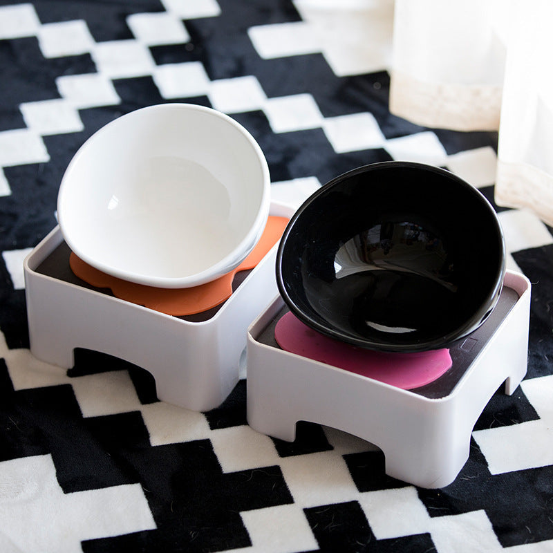 KFX-9093437 Ceramic Pet Bowl with Dining Table and Silicone Mat for Cats and Small to Medium Dogs