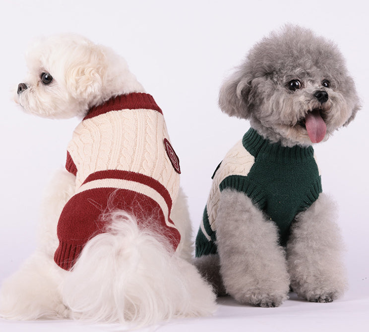 KFX-9097021 Cozy Color-Matching Sweater for Small Dogs in Dark Red, Dark Blue, and Green