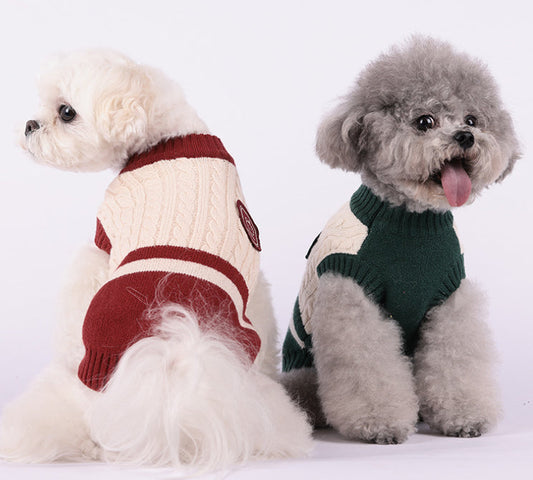 KFX-9097021 Cozy Color-Matching Sweater for Small Dogs in Dark Red, Dark Blue, and Green