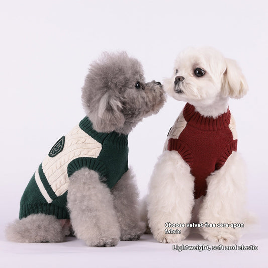 KFX-9097021 Cozy Color-Matching Sweater for Small Dogs in Dark Red, Dark Blue, and Green