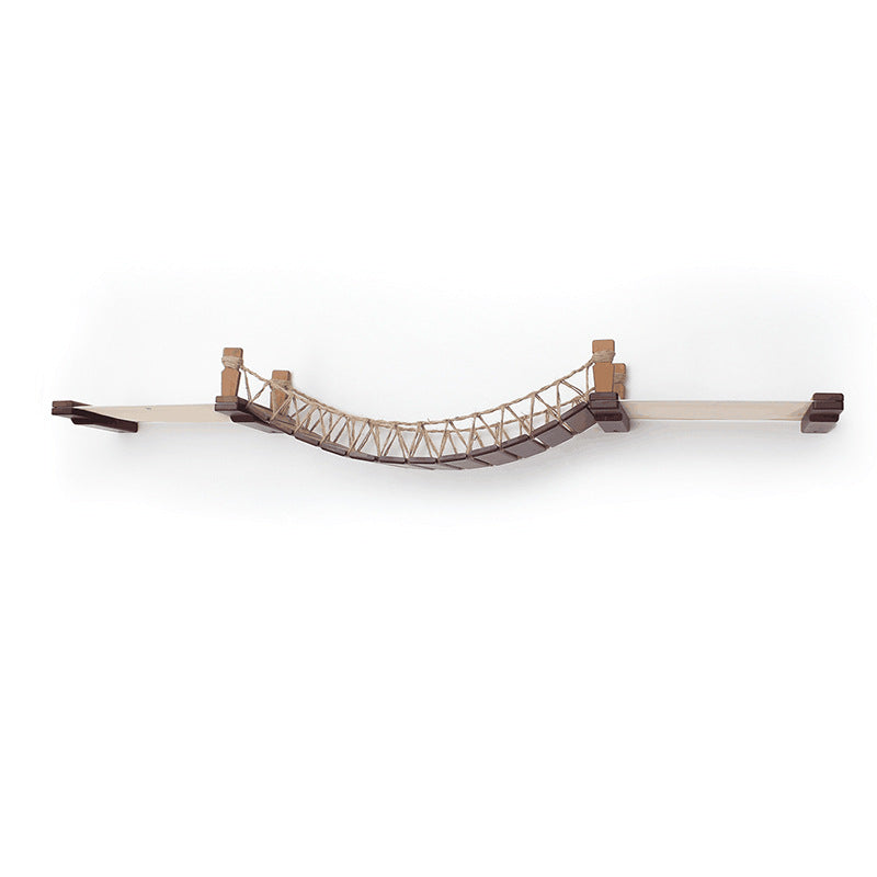 KFX-9097405 Cat Suspension Bridge Rope Ladder - Solid Wood Cat Climbing Frame with Soft Hemp Rope for Wall Mounting