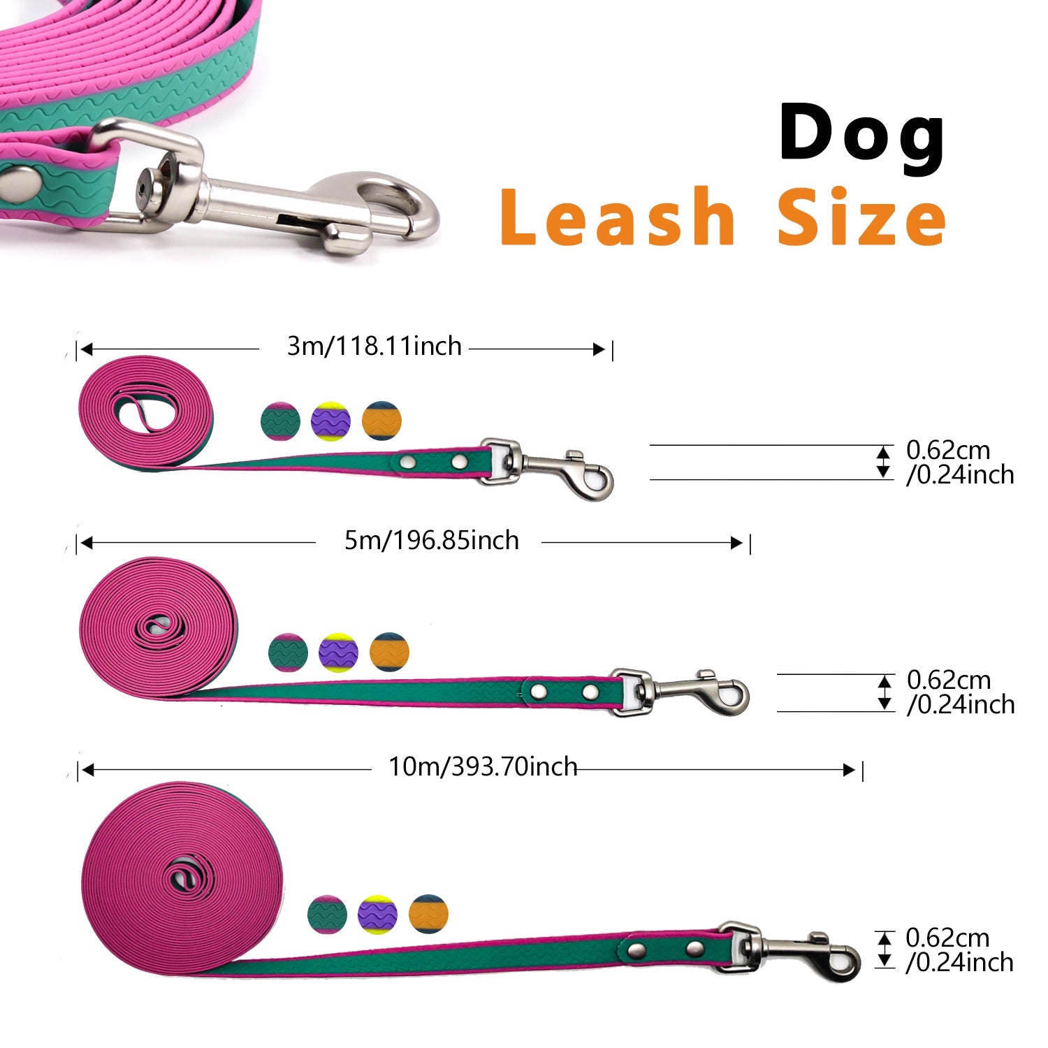 KFX-9098813 PVC Coated Two-Color Waterproof Dog Training Rope - 10FT, 20FT, 30FT Options