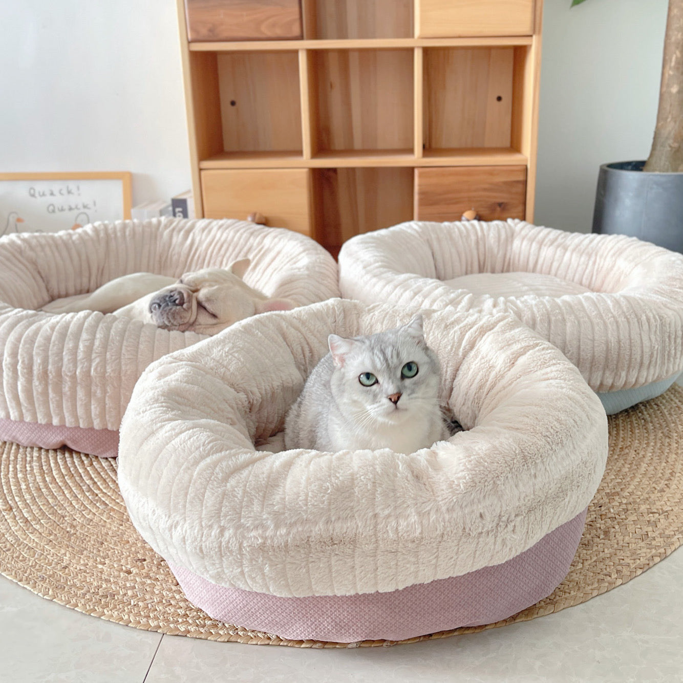KFX-9099069 Soft and Thickened Warm Dog Kennel in Pink, Blue, Orange, and Gray