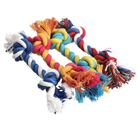 KFX-9099837 Durable Cotton Rope Dog Toy with Double Knot Design - 15cm Bone Shape