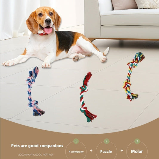 KFX-9099837 Durable Cotton Rope Dog Toy with Double Knot Design - 15cm Bone Shape