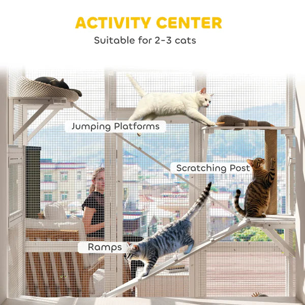 KFX-9100989 Flower-Themed Cat Tree with Multi-Level Design and Cozy Hideaways