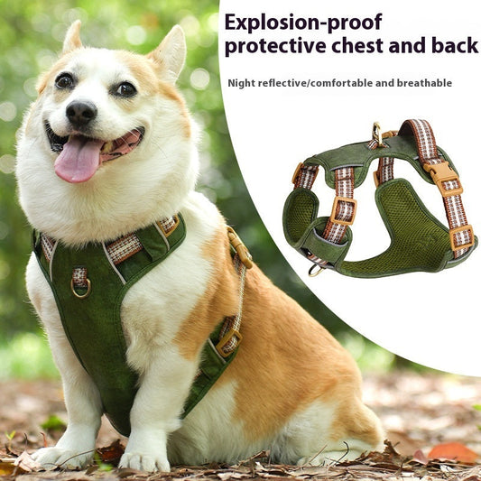 KFX-9101629 Reflective Retro Leather Pet Harness - Explosion-Proof Design in Brown, Green, and Red