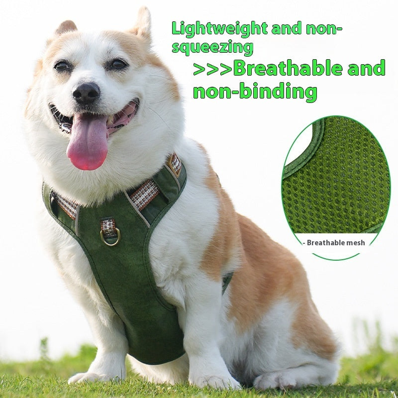 KFX-9101629 Reflective Retro Leather Pet Harness - Explosion-Proof Design in Brown, Green, and Red