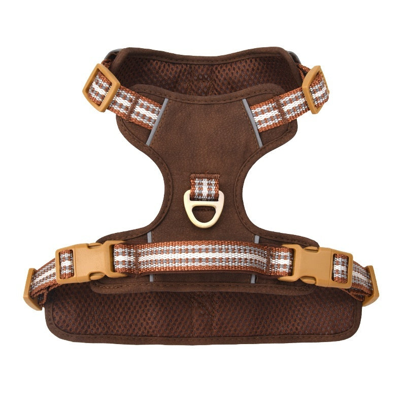 KFX-9101629 Reflective Retro Leather Pet Harness - Explosion-Proof Design in Brown, Green, and Red