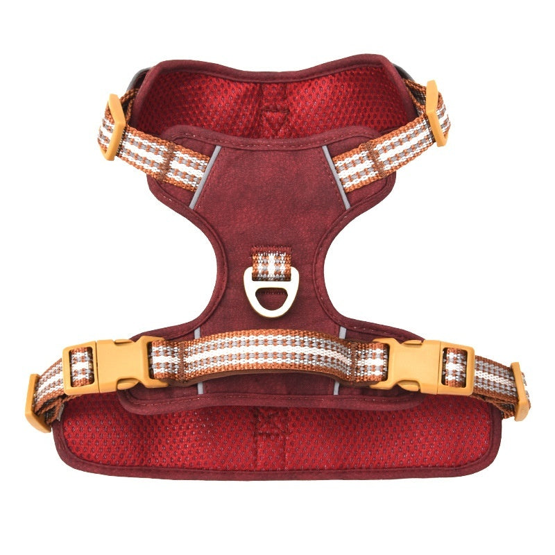 KFX-9101629 Reflective Retro Leather Pet Harness - Explosion-Proof Design in Brown, Green, and Red