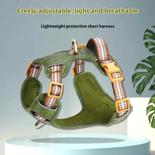 KFX-9101629 Reflective Retro Leather Pet Harness - Explosion-Proof Design in Brown, Green, and Red