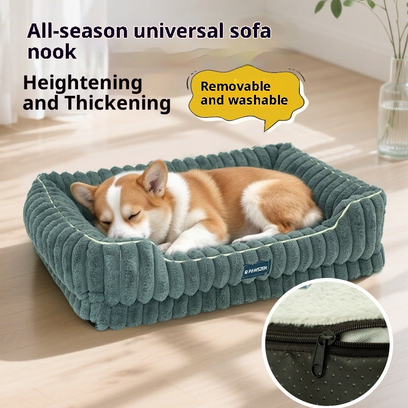KFX-9103037 Large Square Striped Rabbit Fur Dog Bed with Removable Angora Cover in Multiple Colors