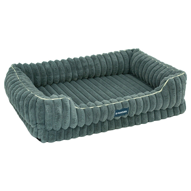 KFX-9103037 Large Square Striped Rabbit Fur Dog Bed with Removable Angora Cover in Multiple Colors
