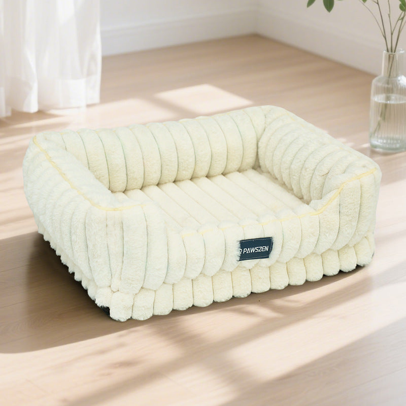 KFX-9103037 Large Square Striped Rabbit Fur Dog Bed with Removable Angora Cover in Multiple Colors