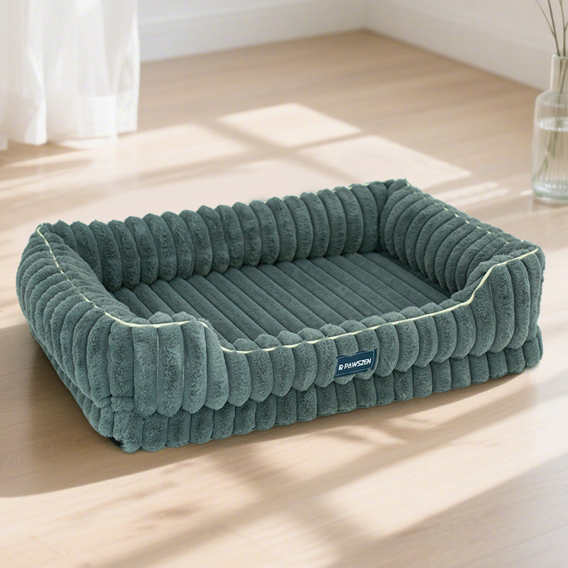 KFX-9103037 Large Square Striped Rabbit Fur Dog Bed with Removable Angora Cover in Multiple Colors