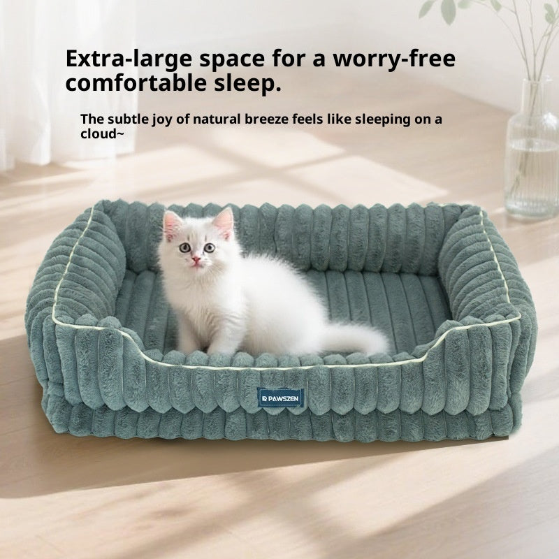 KFX-9103037 Large Square Striped Rabbit Fur Dog Bed with Removable Angora Cover in Multiple Colors