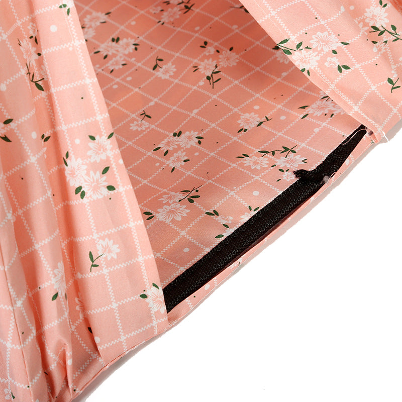 KFX-9103805 Portable Folding Doghouse in Grey, Dark Apricot, and Light Pink - Flower Cloth, 34x34x40cm