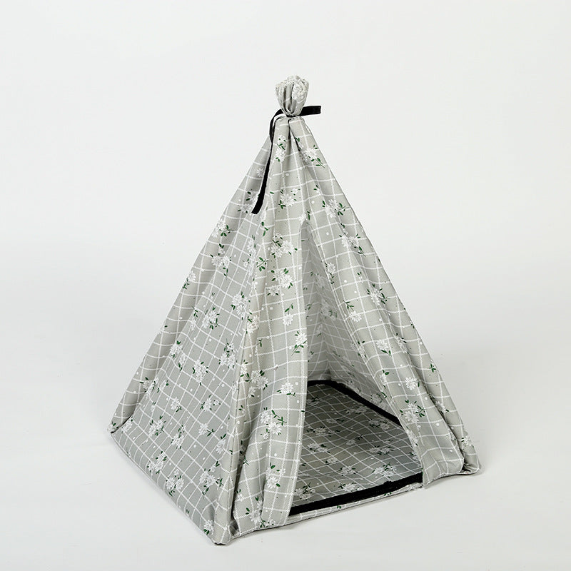KFX-9103805 Portable Folding Doghouse in Grey, Dark Apricot, and Light Pink - Flower Cloth, 34x34x40cm