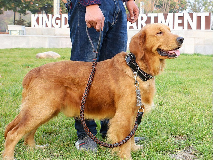 KFX-9104573 Leather Traction Rope Chain Collar with Adjustable Size and Explosion-proof Design