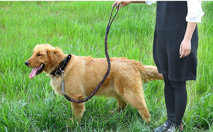 KFX-9104573 Leather Traction Rope Chain Collar with Adjustable Size and Explosion-proof Design