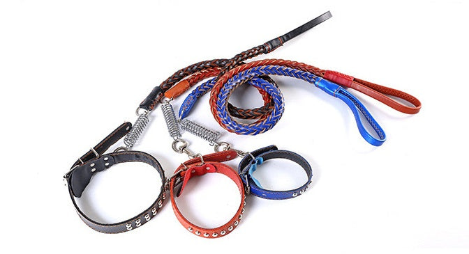KFX-9104573 Leather Traction Rope Chain Collar with Adjustable Size and Explosion-proof Design