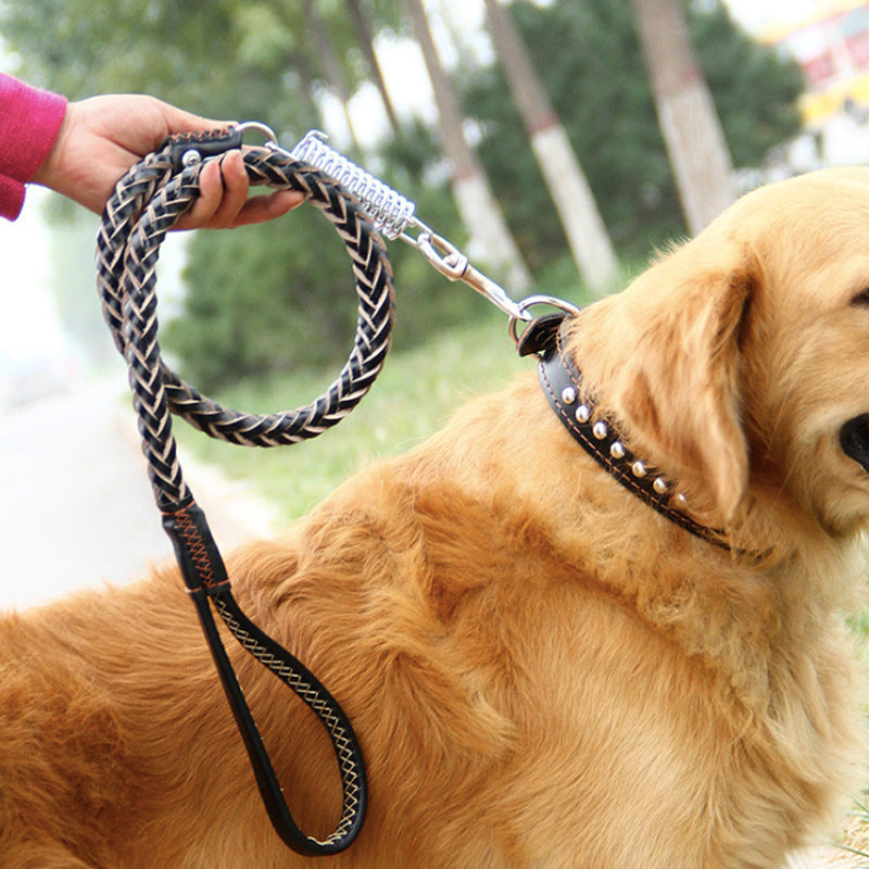 KFX-9104573 Leather Traction Rope Chain Collar with Adjustable Size and Explosion-proof Design