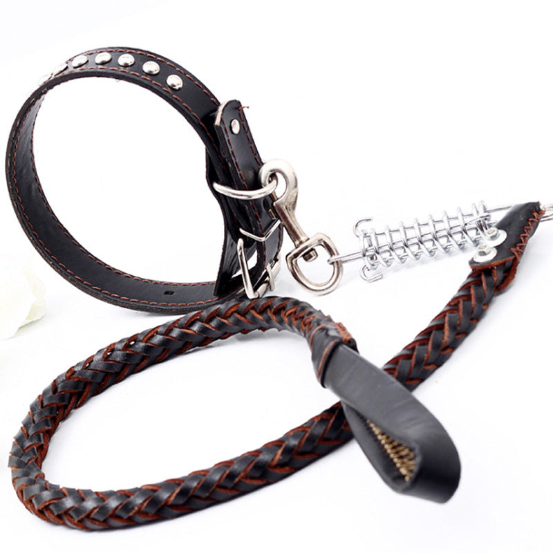 KFX-9104573 Leather Traction Rope Chain Collar with Adjustable Size and Explosion-proof Design