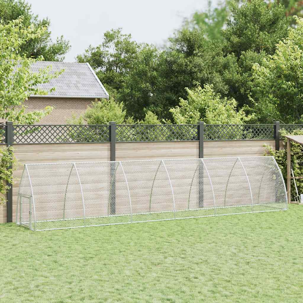 KFX-9106365 Spacious Silver Galvanized Steel Chicken Coop - Ideal for Hens, Ducks, and Small Animals
