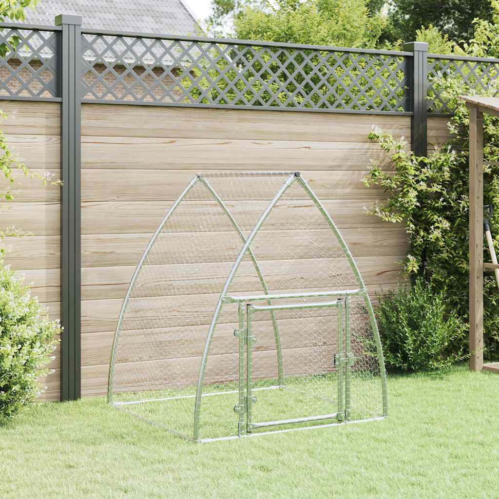 KFX-9106365 Spacious Silver Galvanized Steel Chicken Coop - Ideal for Hens, Ducks, and Small Animals