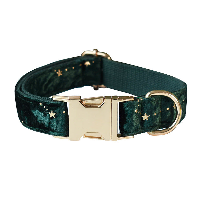 KFX-9106749 Green Star Fleece Dog Collar with Bow Tie - All Season Casual Cotton Design for Dogs in Sizes S, M, L, XL