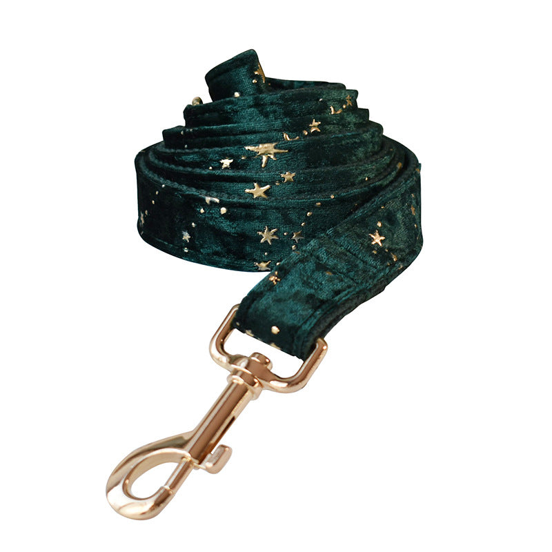 KFX-9106749 Green Star Fleece Dog Collar with Bow Tie - All Season Casual Cotton Design for Dogs in Sizes S, M, L, XL