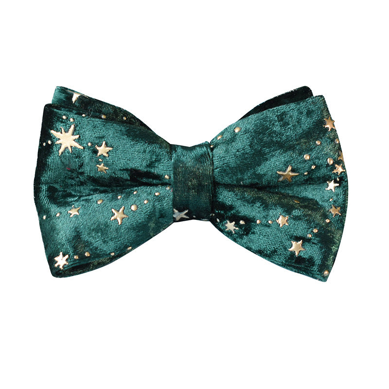 KFX-9106749 Green Star Fleece Dog Collar with Bow Tie - All Season Casual Cotton Design for Dogs in Sizes S, M, L, XL
