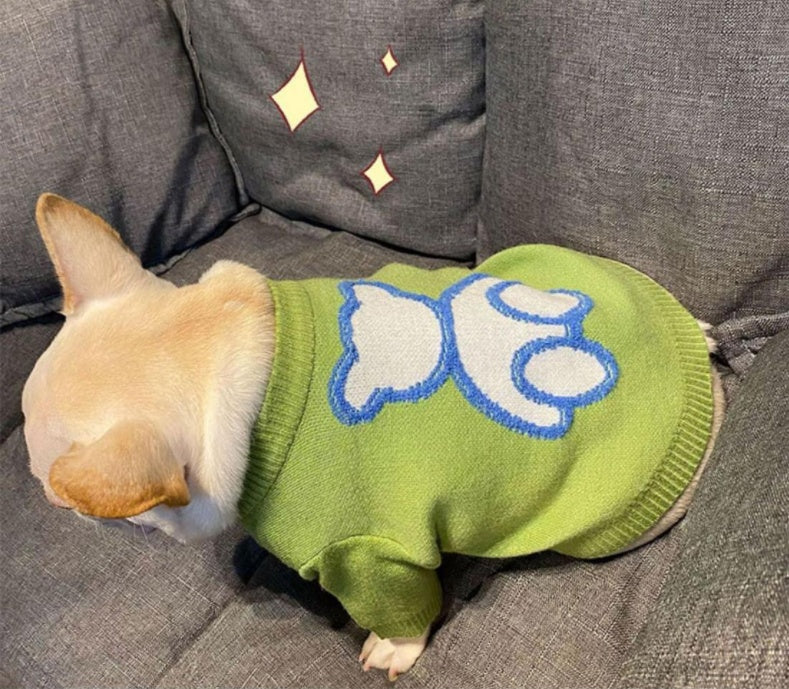 KFX-9107133 Cozy Blue Bear Dog Sweater for Pugs and Corgis - Autumn/Winter Wear