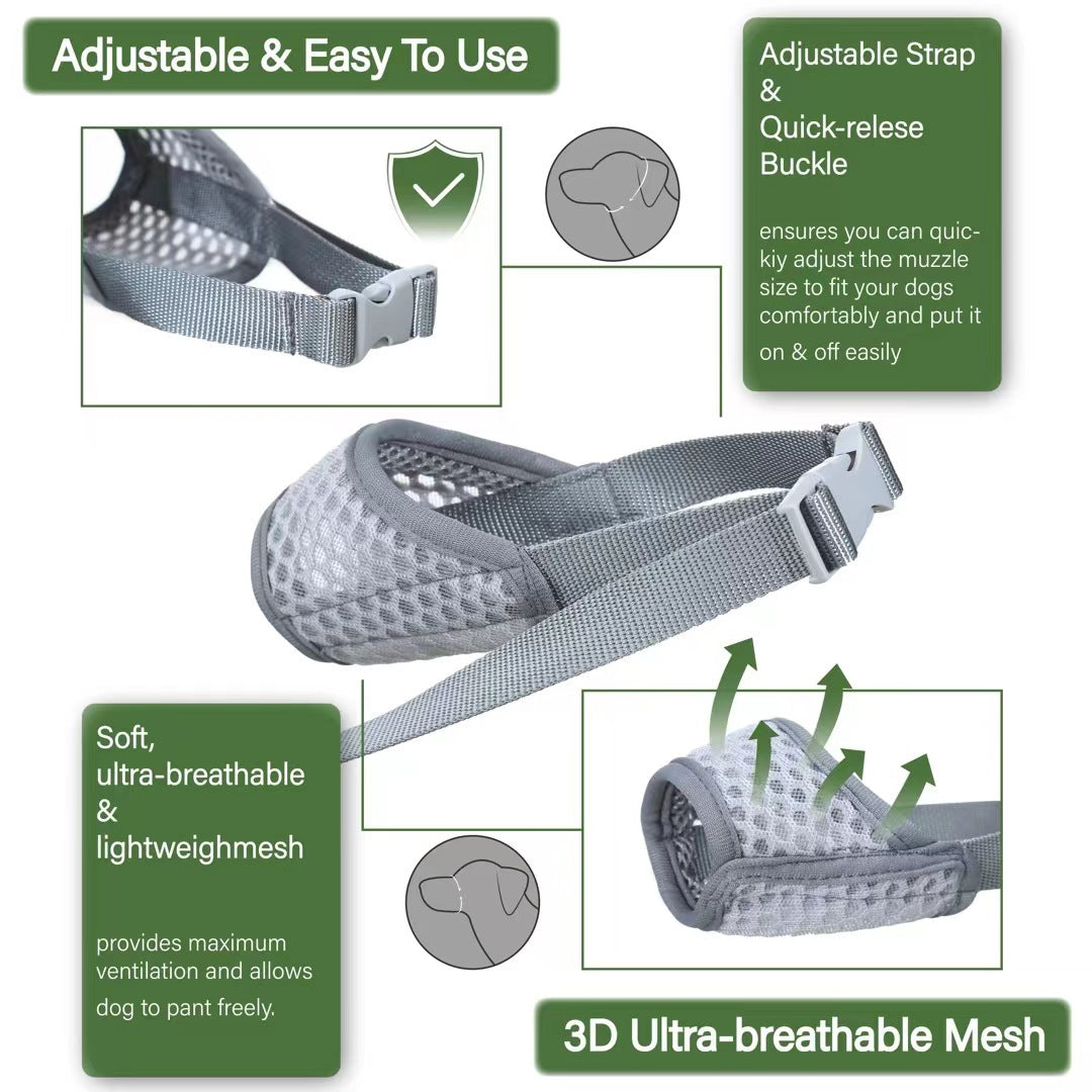 KFX-9108029 Breathable Mesh Dog Muzzle for Medium Dogs - Adjustable Fit for Biting and Barking