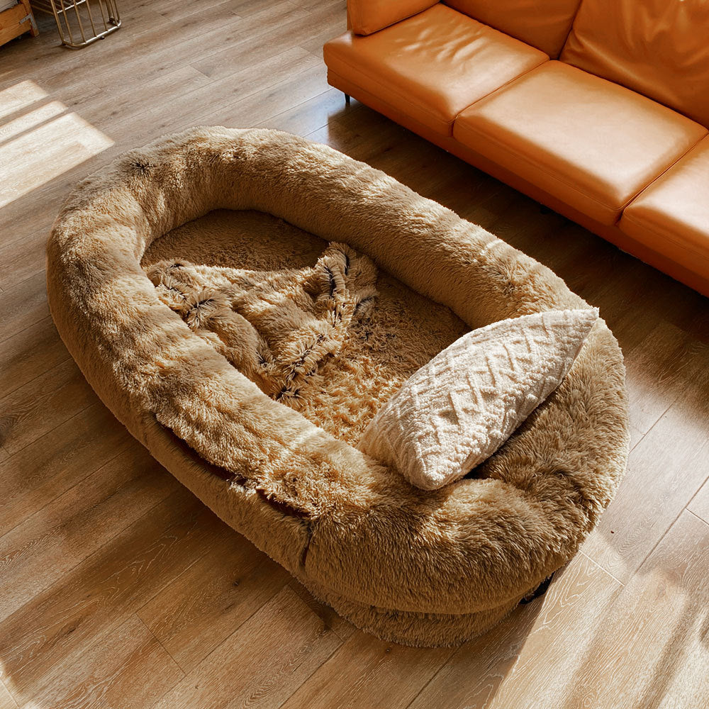 KFX-9108797 Plush Grey Round Dog Bed with Warm Sponge Filling - Cozy Pet Nest for Winter
