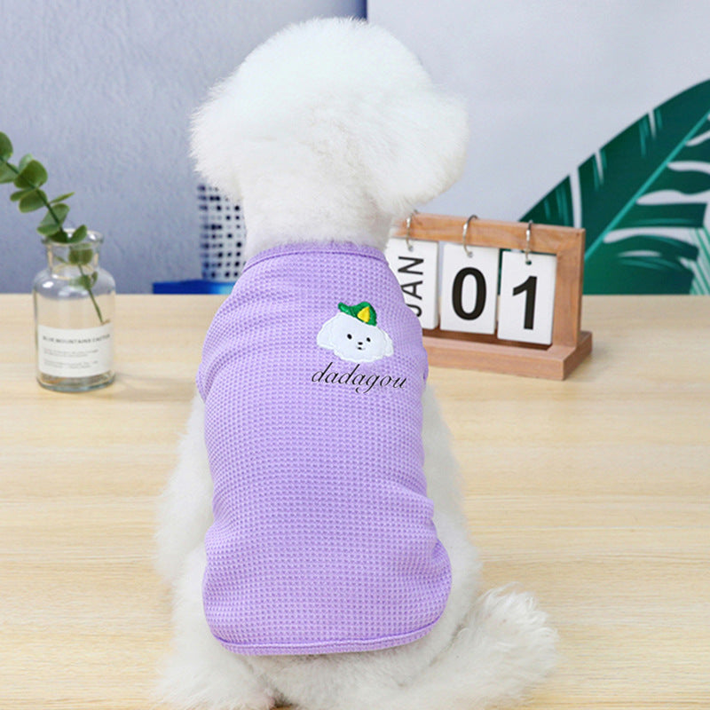 KFX-9110333 Embroidered Cotton Dog Vest in Pink, Yellow, and Purple – Sizes S to XXL