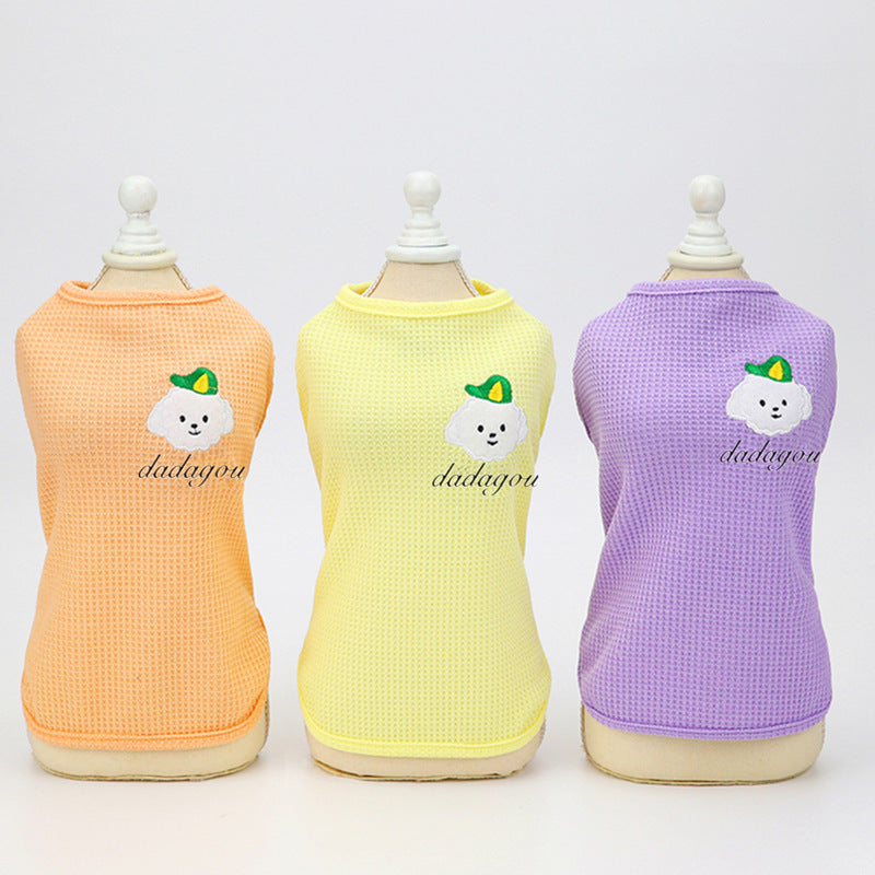 KFX-9110333 Embroidered Cotton Dog Vest in Pink, Yellow, and Purple – Sizes S to XXL