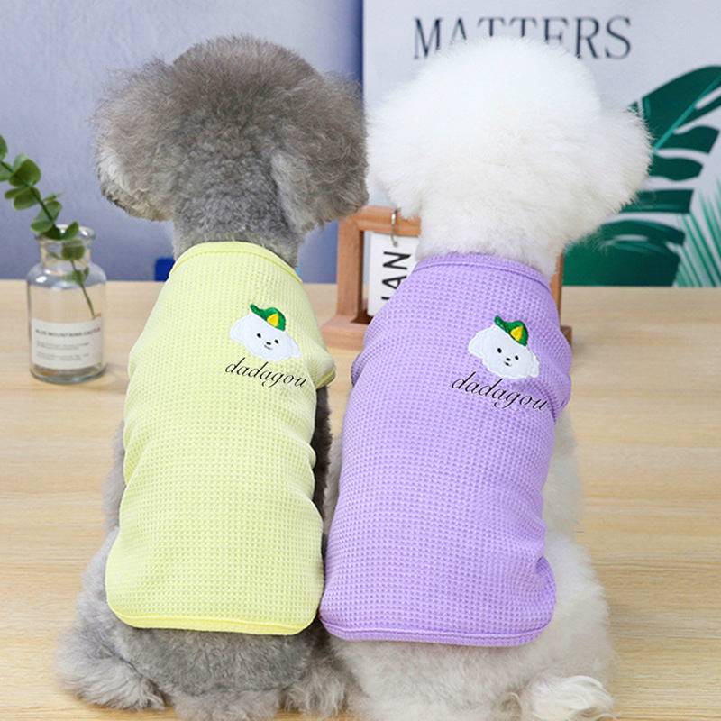 KFX-9110333 Embroidered Cotton Dog Vest in Pink, Yellow, and Purple – Sizes S to XXL